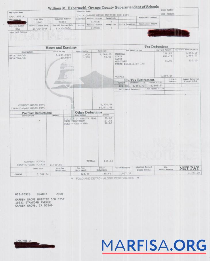 Printable Orange County Superintendent of schools pay stub download for verification
